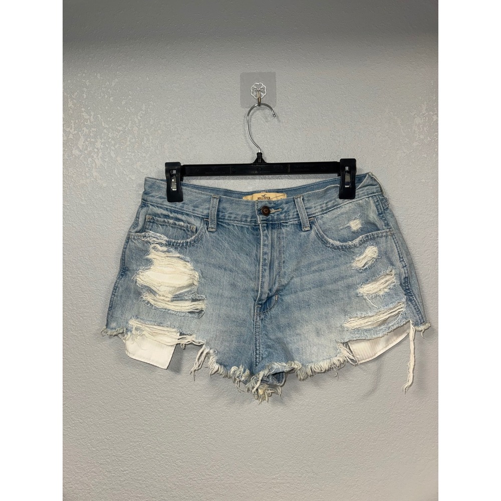 Hollister Vintage High Rise Distressed‎ Denim Shorts Rose Embroidery Size 11